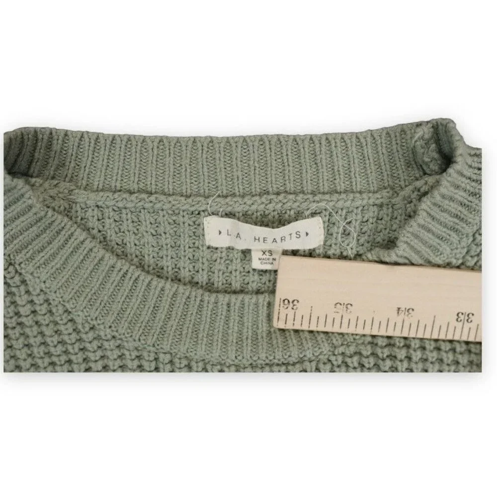 LA HEARTS Sweater Womens Extra Small Green Cropped Chunky‎ Ribbed Boho Chic Size